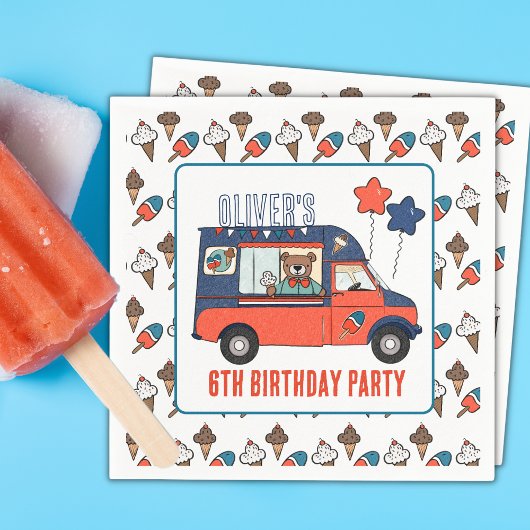 Rood Wit en Blauw Ice Cream Truck Party Verjaardag Servet