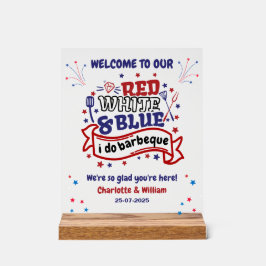Rood Wit en Blauw ik doe BBQ Koppel Bruids douche Acryl Bord