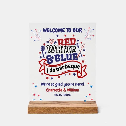 Rood Wit en Blauw ik doe BBQ Koppel Bruids douche Acryl Bord (Voorkant)
