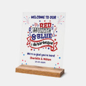 Rood Wit en Blauw ik doe BBQ Koppel Bruids douche Acryl Bord (Hoek)