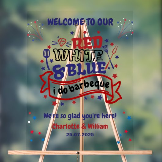 Rood Wit en Blauw ik doe BBQ Koppel Bruidsdouche Acryl Bord (Neutraal)