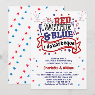 Rood Wit en Blauw ik doe BBQ Koppel Bruidsdouche  Kaart