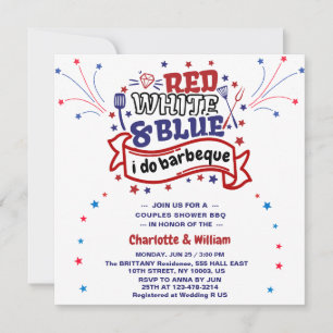 Rood Wit en Blauw ik doe BBQ Koppel Bruidsdouche  Kaart