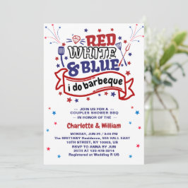 Rood Wit en Blauw ik doe BBQ Koppel Bruidsdouche Kaart
