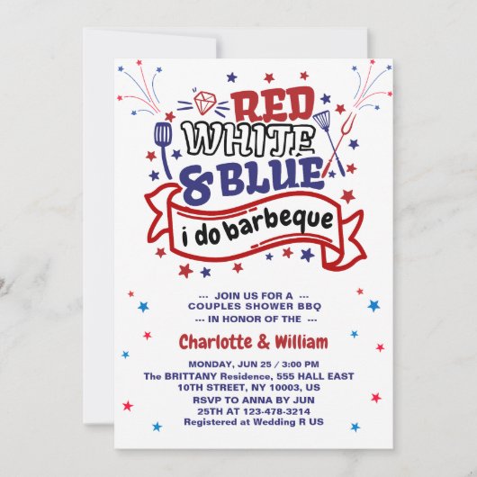 Rood Wit en Blauw ik doe BBQ Koppel Bruidsdouche  Kaart (Voorkant)