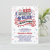 Rood Wit en Blauw ik doe BBQ Koppel Bruidsdouche  Kaart (Staand voorkant)