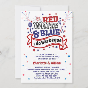 Rood Wit en Blauw ik doe BBQ Koppel Bruidsdouche  Kaart