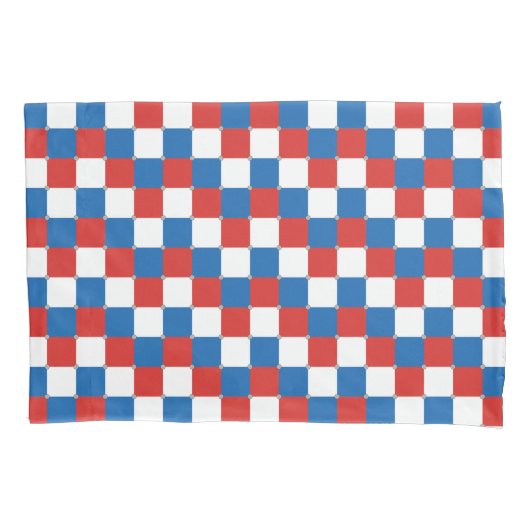 Rood wit en blauw ingecheckt patroon kussensloop (Voorkant)