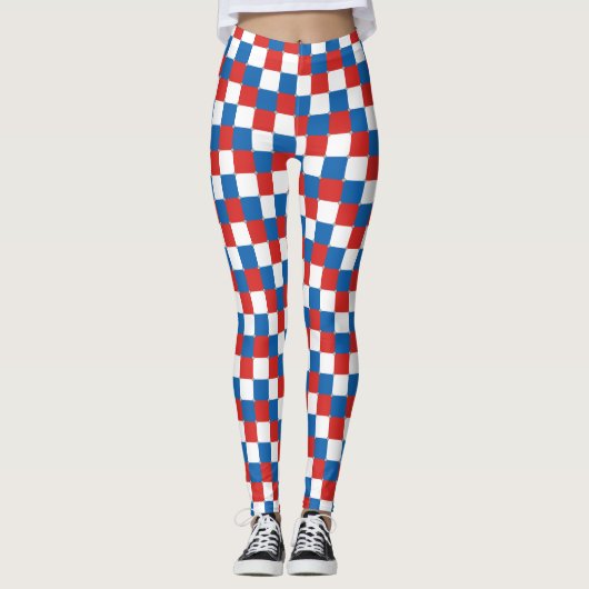 Rood wit en blauw ingecheckt patroon leggings (Voorkant)