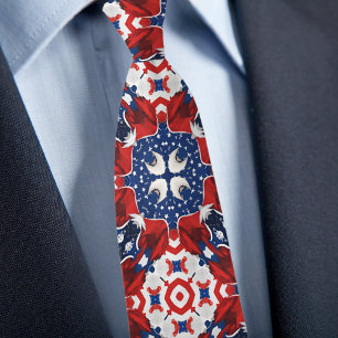 Rood Wit en Blauw Kaleidoscoop Patroon Heren Zijde Stropdas