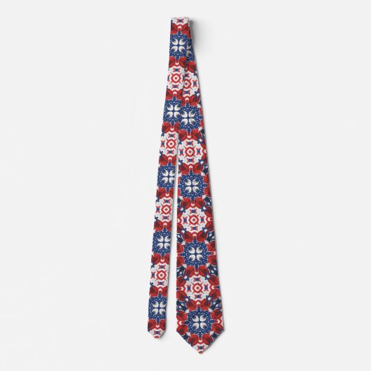 Rood Wit en Blauw Kaleidoscoop Patroon Necktie Stropdas (Achterkant)