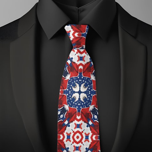 Rood Wit en Blauw Kaleidoscoop Patroon Necktie Stropdas