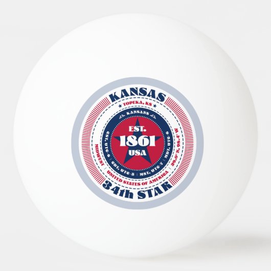 Rood, wit en blauw Kansas Circle Pingpongbal (Voorkant)