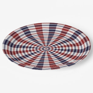 Rood wit en blauw kring geruit papieren bordje