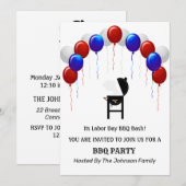Rood Wit en Blauw Labor Day BBQ-feest uitnodiging (Voorkant / Achterkant)