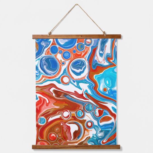 Rood, wit en blauw, lichtvochtige kunst hangend wandkleed (Voorkant)