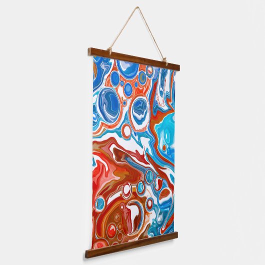 Rood, wit en blauw, lichtvochtige kunst hangend wandkleed (Gebogen)