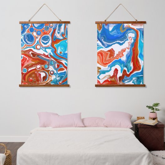 Rood, wit en blauw, lichtvochtige kunst hangend wandkleed (Slaapkamer)