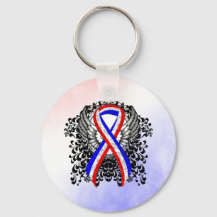 Rood, wit en blauw lint met vleugels sleutelhanger