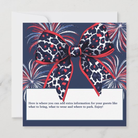 Rood wit en blauw luipaard Coquette Bow Kaart (Achterkant)