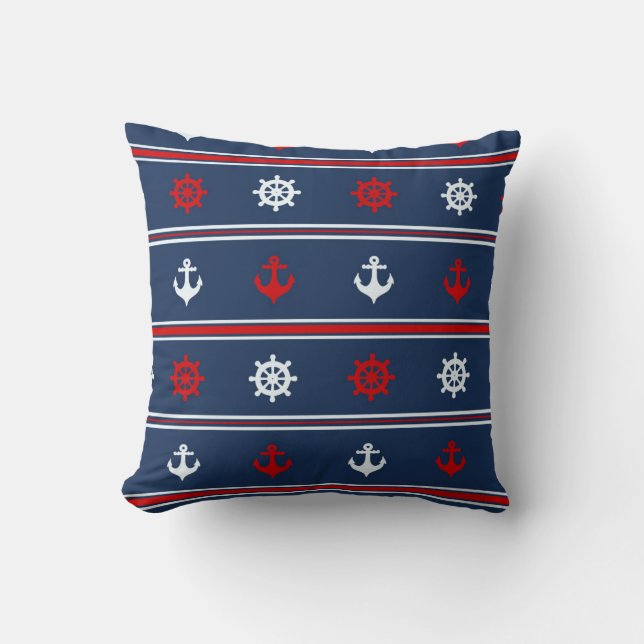 Rood Wit En Blauw Maritiem Patroon Kussen (Voorkant)