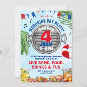 Rood Wit en Blauw Memorial Day BBQ Zwembad Feestje Kaart (Voorkant)