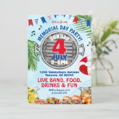 Rood Wit en Blauw Memorial Day BBQ Zwembad Feestje Kaart (Staand voorkant)