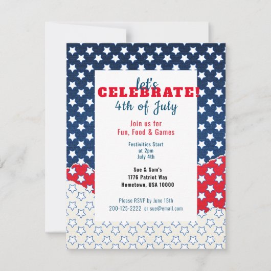 Rood wit en blauw met sterren op 4 juli (Voorkant)