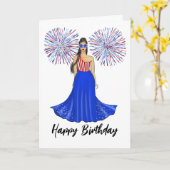 Rood, Wit en Blauw met Vuurwerk Gelukkige Verjaard Kaart (Gele Bloem)