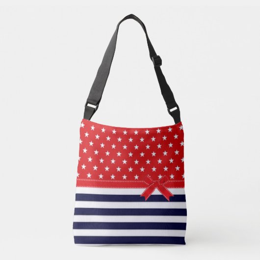 Rood wit en blauw met witte sterren en strepen crossbody tas (Voorkant)