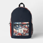 Rood wit en blauw monogram bedrukte rugzak (Voorkant)