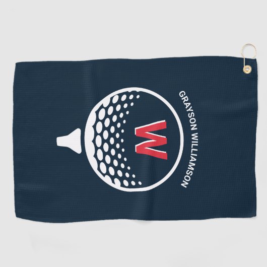 Rood wit en blauw monogram golfhanddoek (Horizontaal)