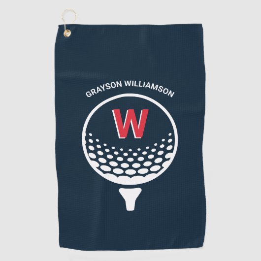 Rood wit en blauw monogram golfhanddoek (Voorkant)