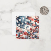 Rood Wit en Blauw Monogram Note Kaart Notitiekaartje (Voorkant / Achterkant in situ)