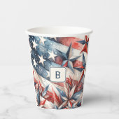 Rood wit en blauw monogram papieren bekers (Voorkant)