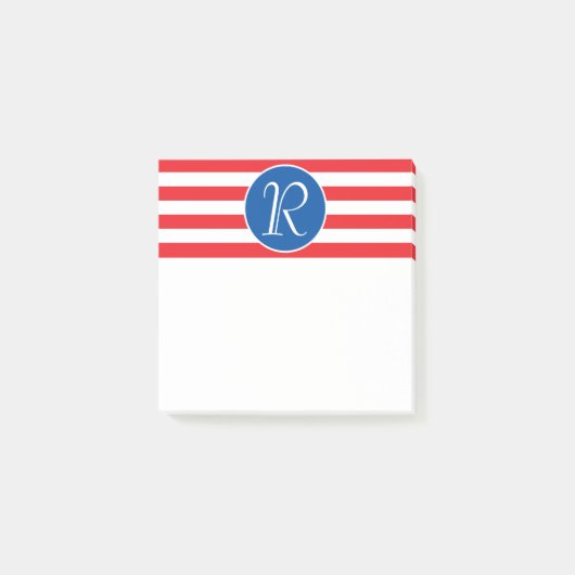 Rood wit en blauw monogram post-it® notes (Voorkant)