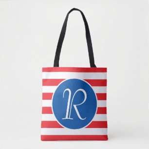 Rood wit en blauw monogram tote bag
