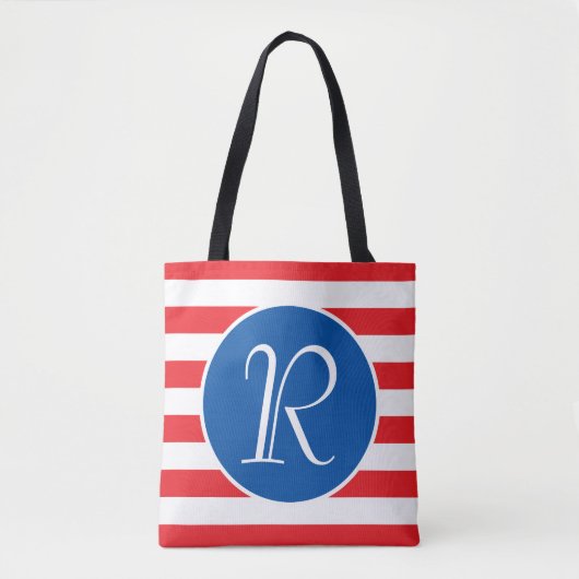 Rood wit en blauw monogram tote bag (Voorkant)