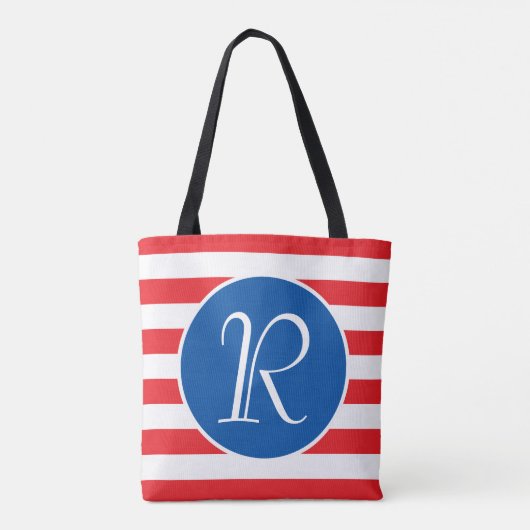 Rood wit en blauw monogram tote bag (Achterkant)