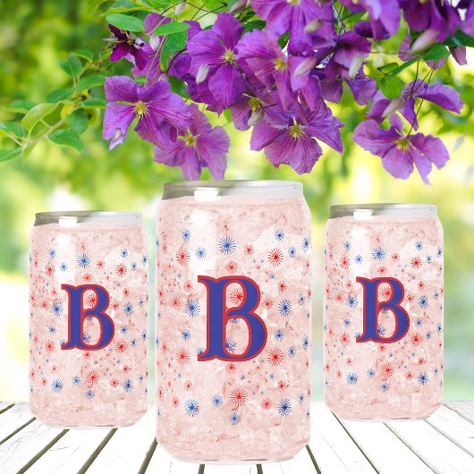 Rood wit en blauw monogram vuurwerk blikvorm glas