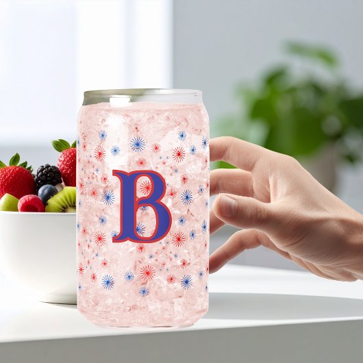 Rood wit en blauw monogram vuurwerk blikvorm glas