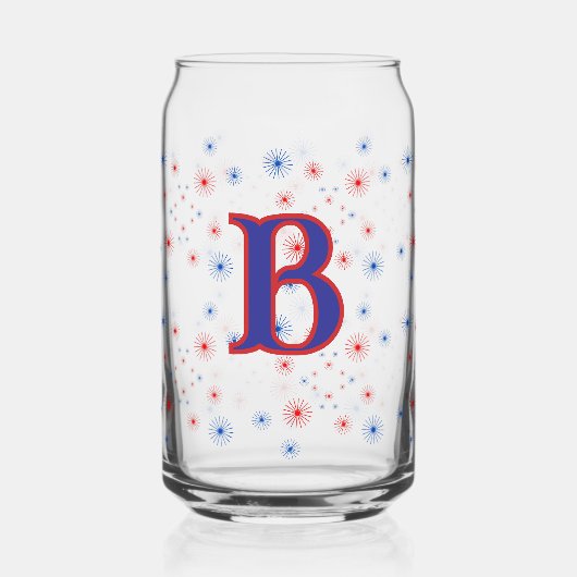 Rood wit en blauw monogram vuurwerk blikvorm glas (Voorkant)