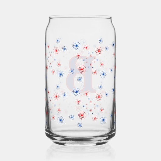 Rood wit en blauw monogram vuurwerk blikvorm glas (Achterkant)