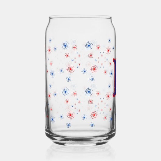 Rood wit en blauw monogram vuurwerk blikvorm glas (Rechts)