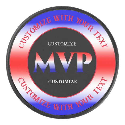Rood Wit en Blauw MVP Hockey Puck (Voorkant)