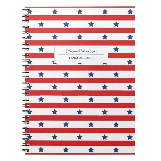 Rood Wit en Blauw Naam en Onderwerp Notitieboek (Voorkant)