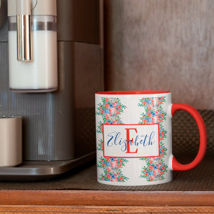 Rood Wit En Blauw Naam Monogram 4 Juli Mok