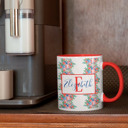 Rood Wit En Blauw Naam Monogram 4 Juli Mok