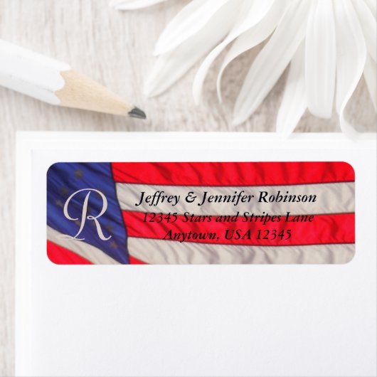 Rood Wit en Blauw Naam Terugkeeradres Monogram Etiket (Insitu)