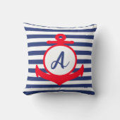 Rood, Wit, en Blauw Nautisch Anker met Initiaal Kussen (Voorkant)